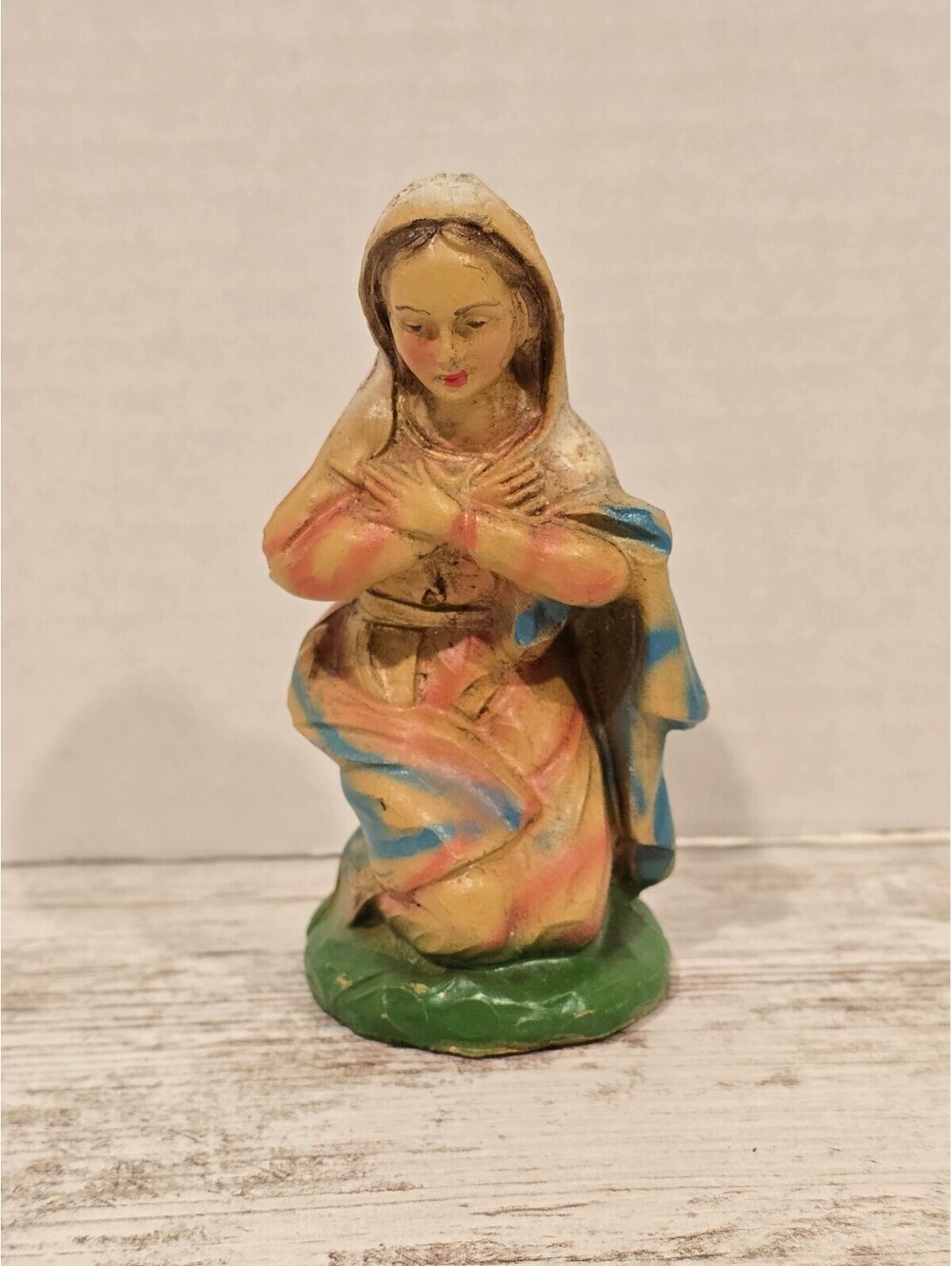 Vtg 4" Italian Chalkware Nativity Mary Figurine Italy Plaster Manger Replacement